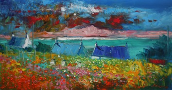 Stormlight on back gardens Isle of Iona 16x30